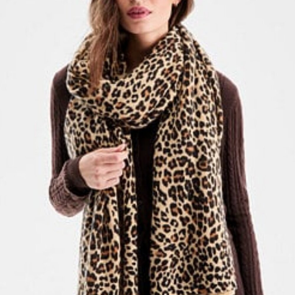OLD NAVY Leopard Velour Fringed Long Wrap Scarf Black & Gold 37" x 10"
